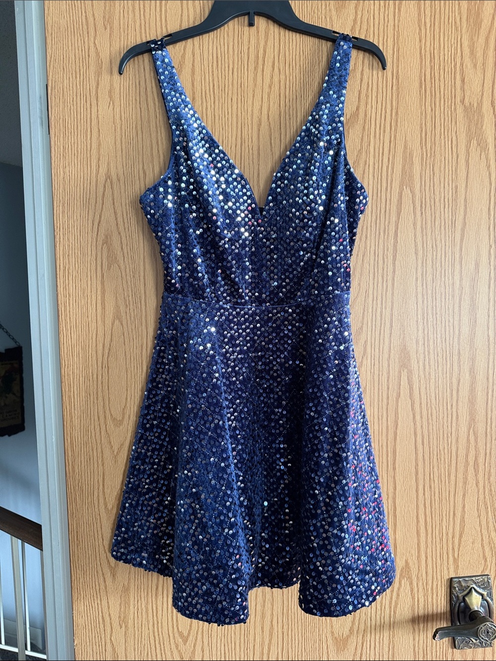 City Studio Navy Sequin V-Neck Mini Dress